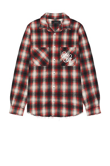 OFF WHITE Stencil Flannel Check Shirt in Orange Black FWRD