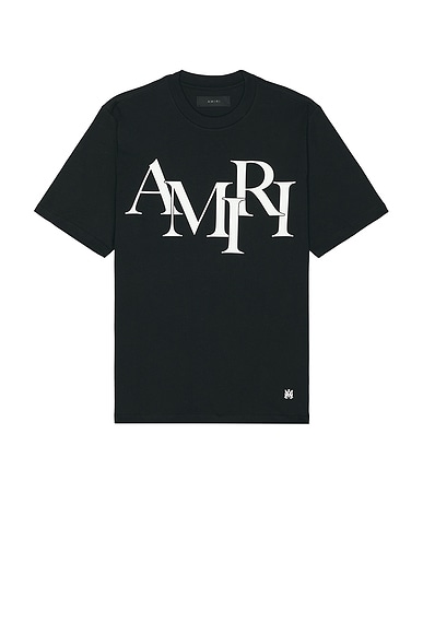 Amiri Staggered Logo Tee in Black