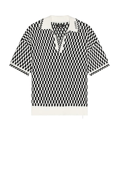 Amiri Checkered Oversized Polo in Black