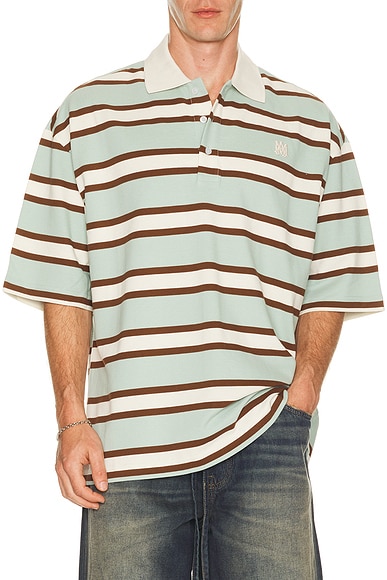 Amiri MA Stripe Skate Polo in Powder Teal