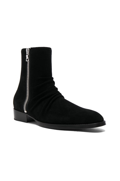Amiri Suede Skinny Stack Boots in Black Suede | FWRD