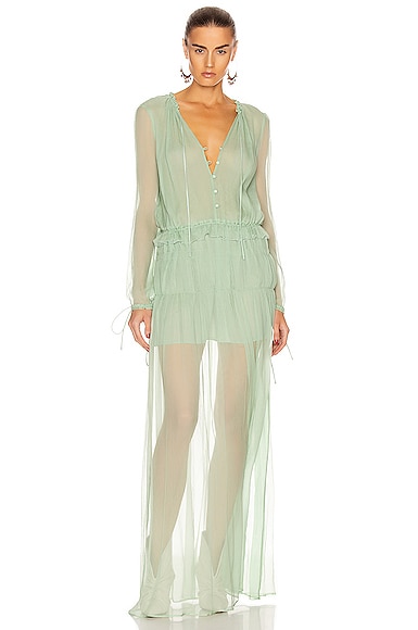 Amiri Crinkle Chiffon Maxi Dress In Pale Lime