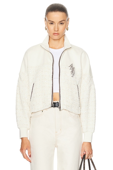Amiri Bouclé-panel Brand-embroidered Woven Jacket In Alabaster