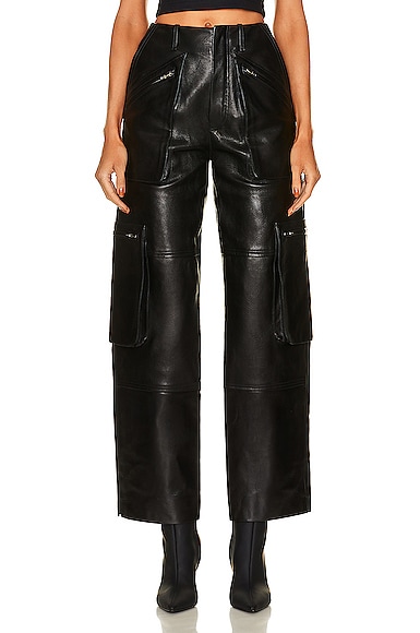 Amiri Leather Cargo Loose Straight Pant in Black
