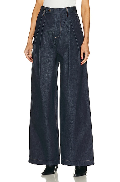 Amiri Wide Leg Double Pleated Pant in Blue