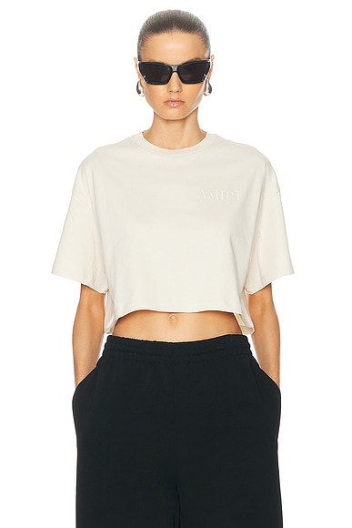 Amiri Embroidered Cropped Tee in Alabaster