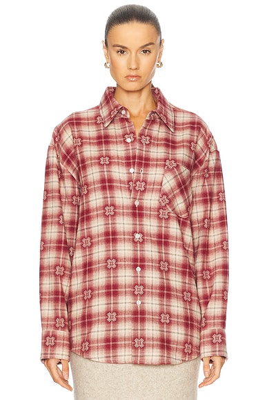 Amiri Quad Flannel Overshirt in Deep Red