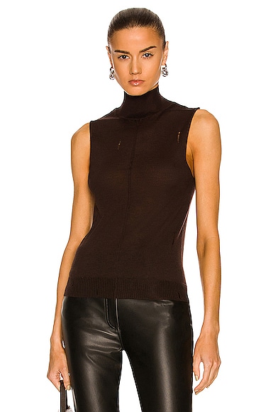 Cashmere Mock Neck Tank Top in Brown