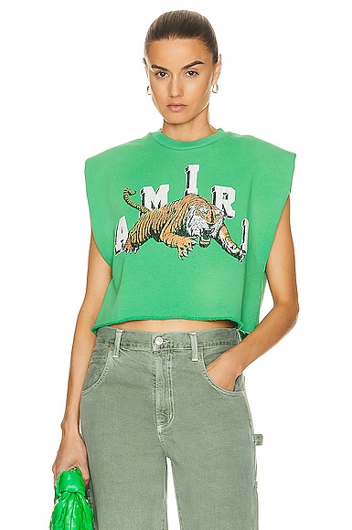 Amiri Vintage Cropped Tiger Terry Tee in Green | FWRD