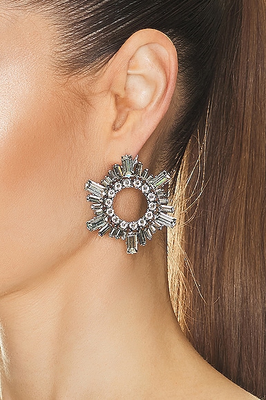 Shop Amina Muaddi Mini Begum Earrings In Antique Silver & Black Diamond Crystals