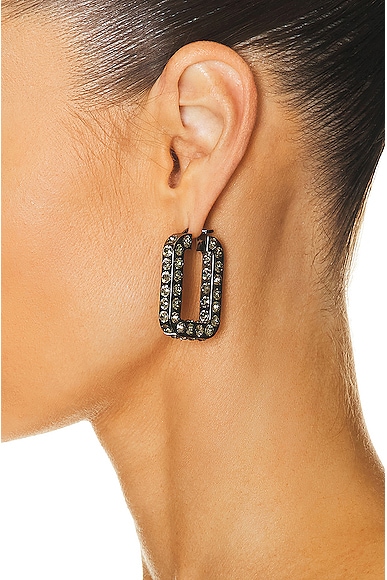 Shop Amina Muaddi Charlotte Hoop Earrings In Black Diamond