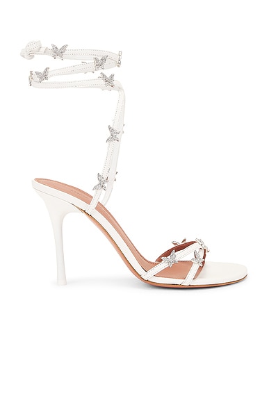 AMINA MUADDI Debora 95 Lace Up Sandal In White & White Crystals