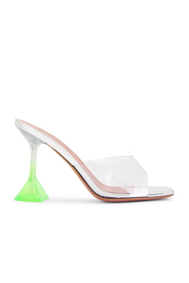 AMINA MUADDI Lupita Glass 95 Slipper Mule In Transparent & Fluo Green Ombre