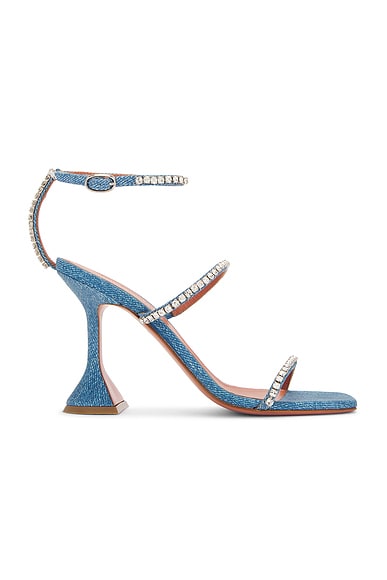 AMINA MUADDI Gilda 95 Sandal in Denim & White Crystal