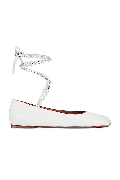 Ane Lace Up Flat in White