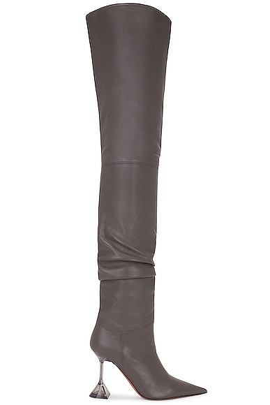 Olivia Glass Thigh High Nappa Boot In Grey in Grey