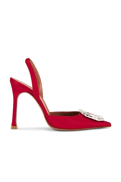 AMINA MUADDI Camelia 105 Satin Sling Pump In Red