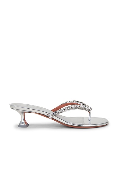 AMINA MUADDI Gigi Thong Sandal in Mirror Silver & White Crystal
