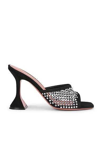 AMINA MUADDI Lupita Crystal Net 95 Slipper In Black & White Crystal in Black & White Crystal