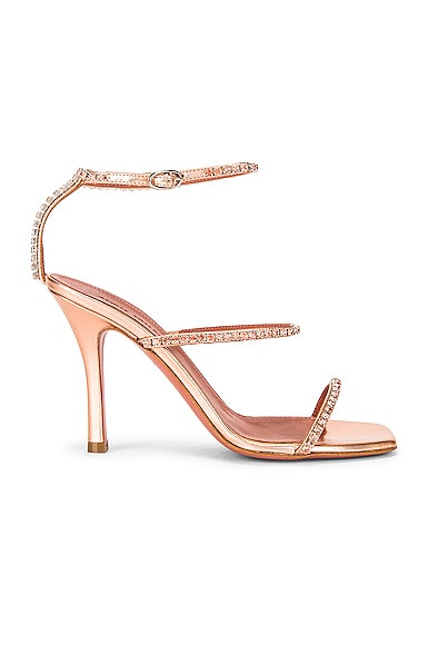 Click to view more detailed imagery on our partner's website Amina Muaddi Gilda Crystal Strap Heeled Sandals In Pink,metallic