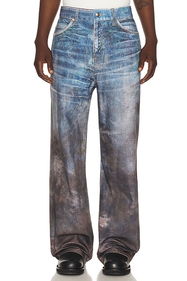 Andersson Bell Unisex Festival Mud Printed Jeans in Blue