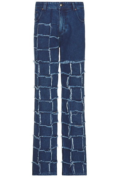 Andersson Bell New Patchwork Wide Leg Jeans in Washed Blue