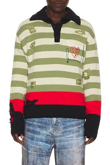 Stripe Damaged Polo Sweater