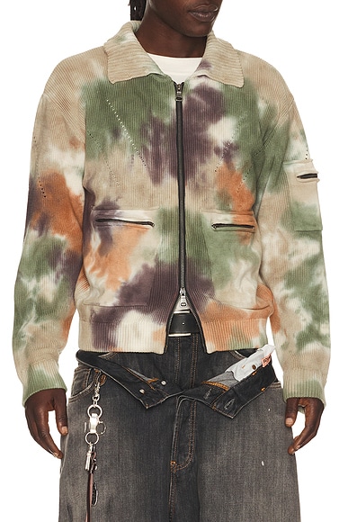 Andersson Bell Multi Dyed Knit Zip Up Sweater in Green & Beige