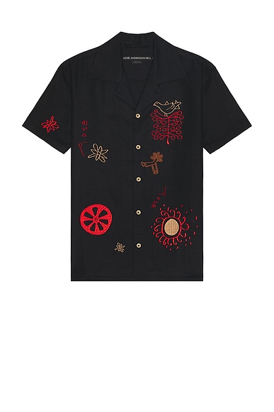 Andersson Bell May Embroidery Open Collar Shirt in Black | FWRD
