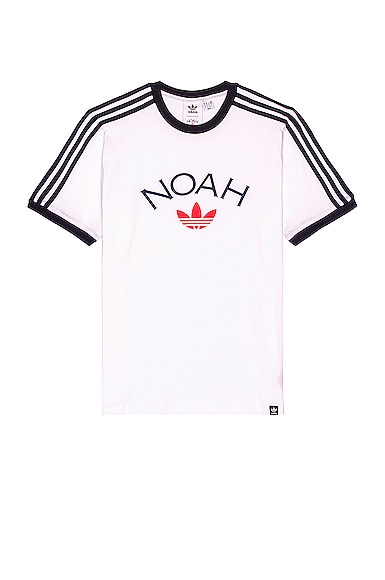 Adidas X Noah Logo Print Side Stripe Crewneck T-shirt In White
