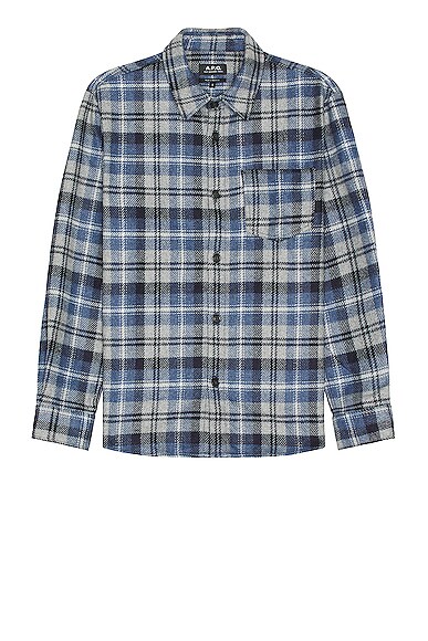 Apc New Valerian Plaid Wool Blend Flannel Button-up Shirt In Blue