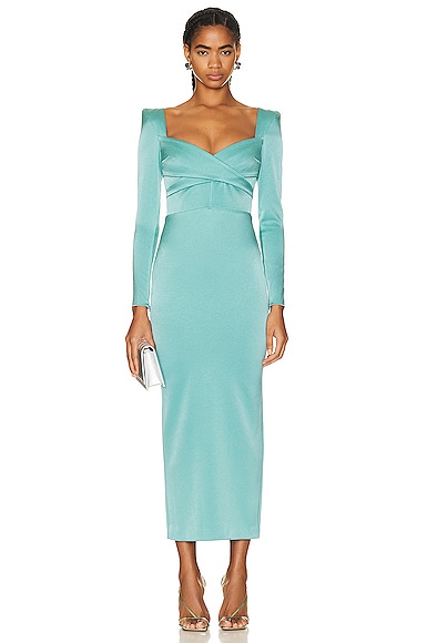 Alex Perry Linden Wrap Long Sleeve Dress in Moss