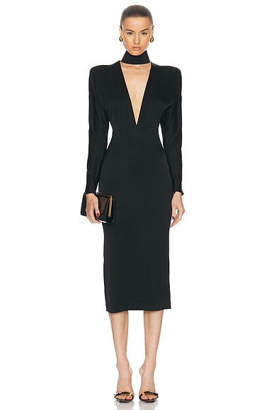 Alex Perry Long Sleeve V Neck Dress in Black