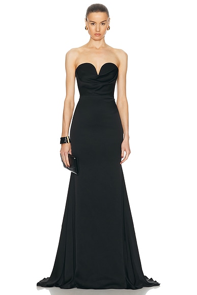 Alex Perry Strapless Sweetheart Drape Gown in Black