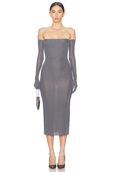 Alex Perry Strapless Crystal Glove Dress in Iron