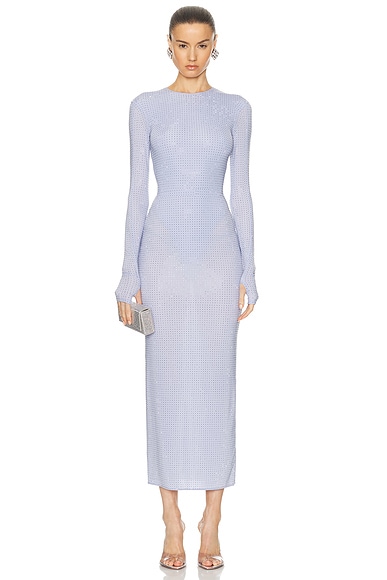 Alex Perry Long Sleeve Crystal Dress in Frost