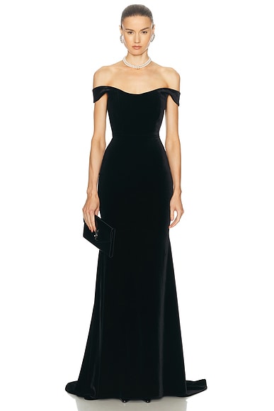 Alex Perry Off The Shoulder Velvet Gown in Black