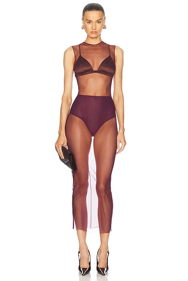 Alex Perry Mesh Maxi Dress in Wine