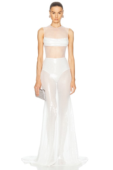 Alex Perry Sequin Gown in White
