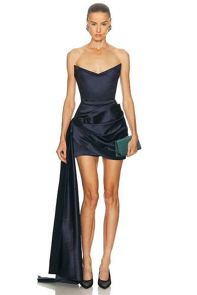 Draped Duchess Satin Mini Dress