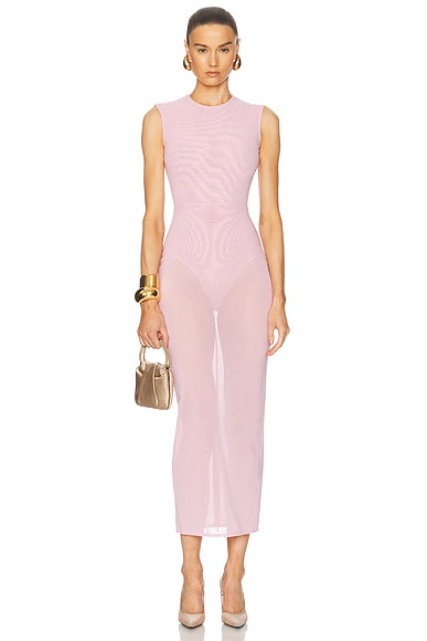 Alex Perry Sleeveless Power Mesh Midi Dress in Ice Pink