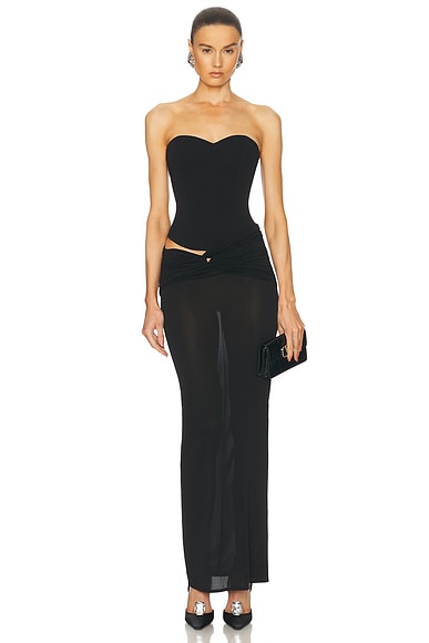 Alex Perry Ruched Jersey Corset Maxi Dress in Black