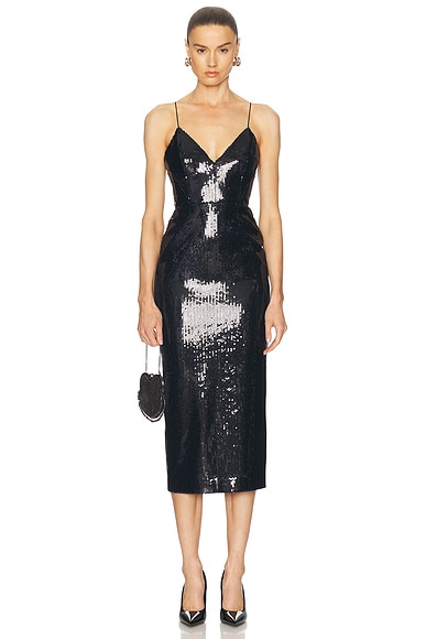 Alex Perry Sequined Bikini Midi Dress in Navy