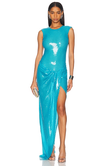 Alex Perry Sleeveless Sequined Gown in Blue
