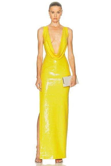 Draped Cowl Column Dress