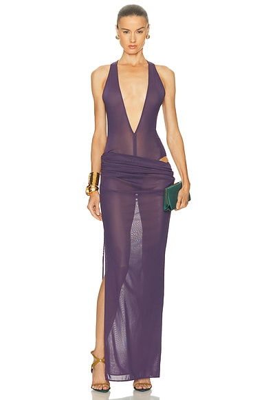 Tucked Halter Column Dress