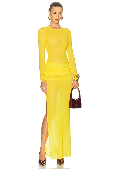 Alex Perry Long Sleeve Tucked Gown in Yellow
