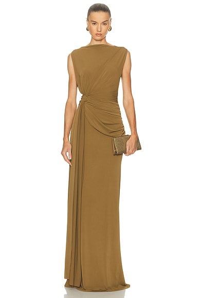 Alex Perry Sleeveless Twist Gown in Olive