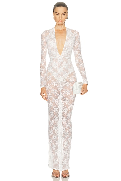 Long Sleeve V-Halter Column Dress