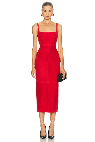 Alex Perry Singlet Suede Dress in Red